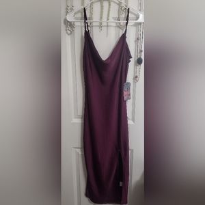 Plum silk slip dress with slit